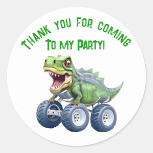 Dinosaur monster truck personalised birthday classic round sticker