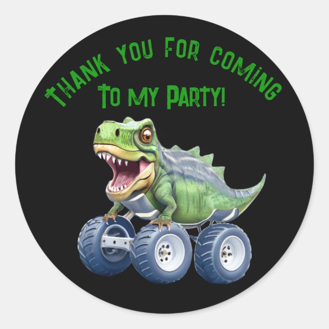 Dinosaur monster truck personalised birthday  classic round sticker (Front)