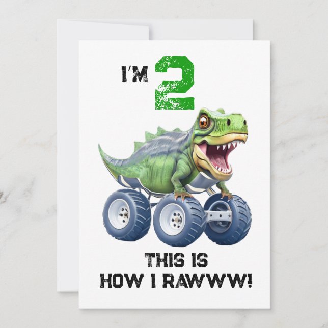 Dinosaur monster truck personalised birthday  invitation (Front)