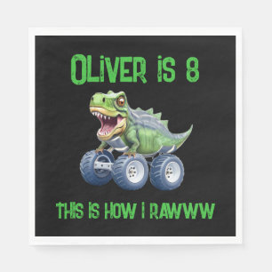 Dinosaur monster truck personalised birthday  napkin
