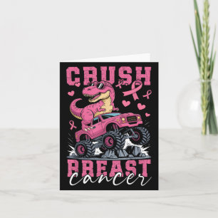 Dinosaur Monster Truck Pink Ribbon Crush Breast Ca Card