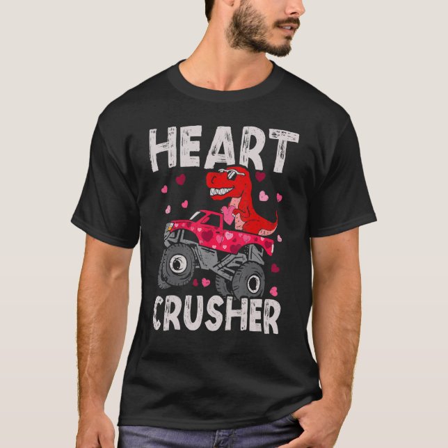 Dinosaur Monster Truck Rex Valentines Hearts Toddl T-Shirt (Front)