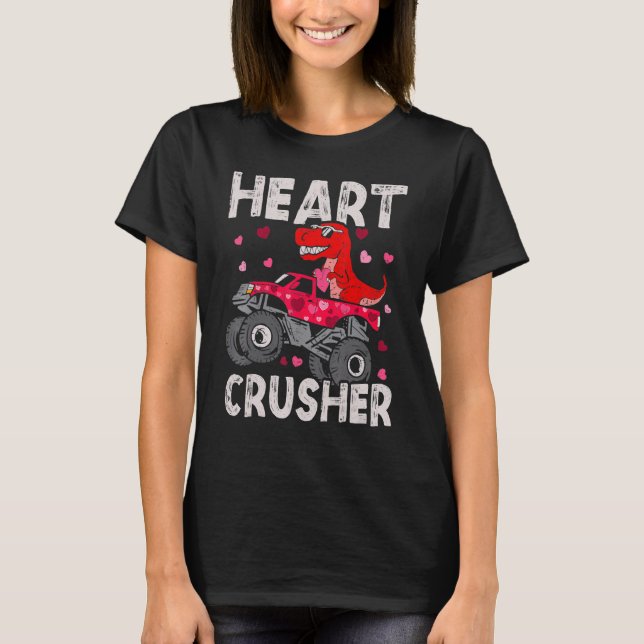 Dinosaur Monster Truck Rex Valentines Hearts Toddl T-Shirt (Front)