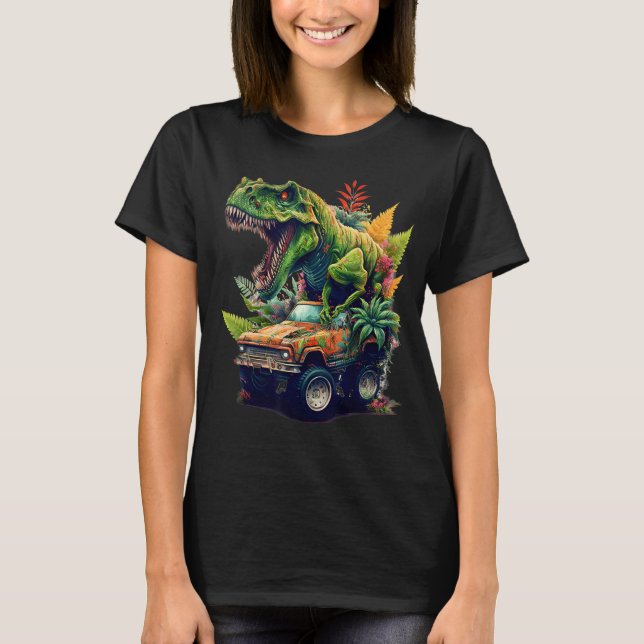 Dinosaur Monster Truck, T-Rex Riding Car, Graphic  T-Shirt (Front)