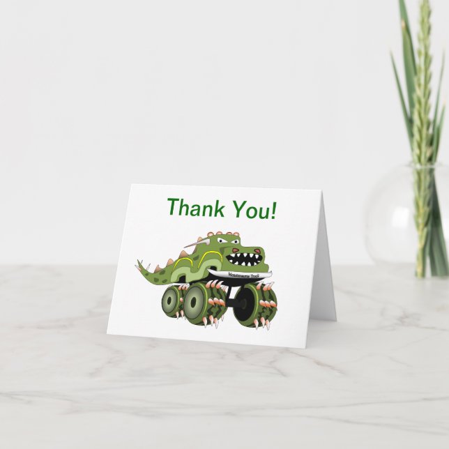 Dinosaur Monster Truck Thank You Card (Front)