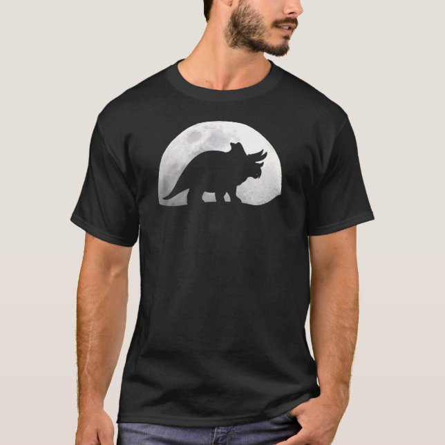 Dinosaur Moon Triceratops Dino Paleontology T-Shirt (Front)