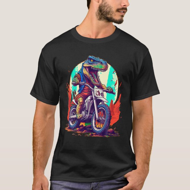 Dinosaur Motor Bike Riding Funny Dirt Bike Biker T T-Shirt (Front)