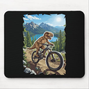 Dinosaur Mountain Biking Through Forest Trail Mouse Mat