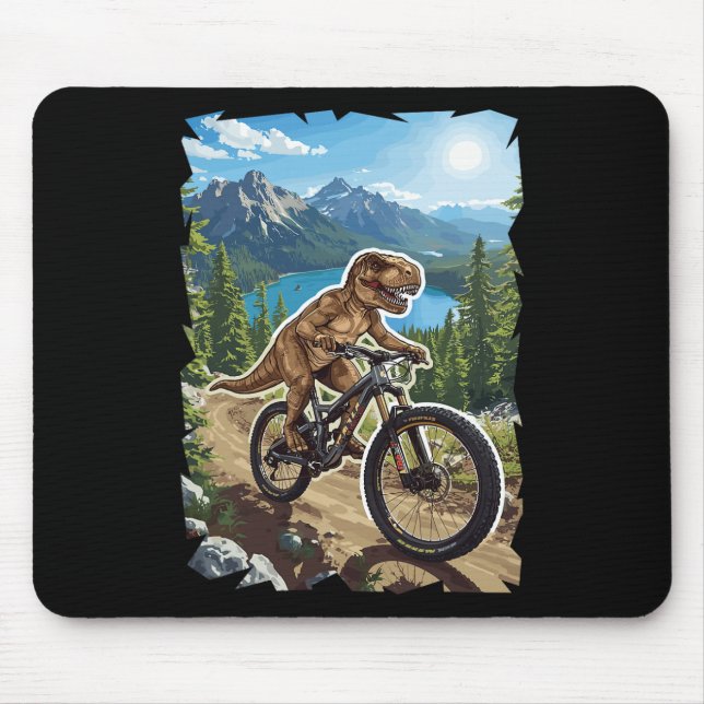 Dinosaur Mountain Biking Through Forest Trail  Mouse Mat (Front)