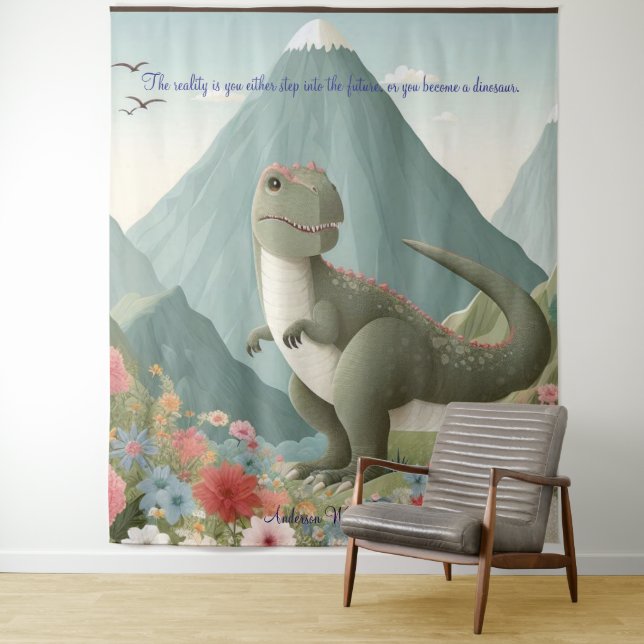 Dinosaur Mountain Flowers Personalised Tapestry (In Situ)