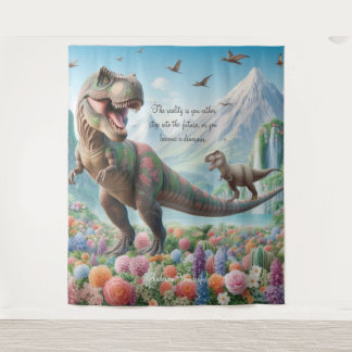 Dinosaur Mountain Flowers Personalised Tapestry