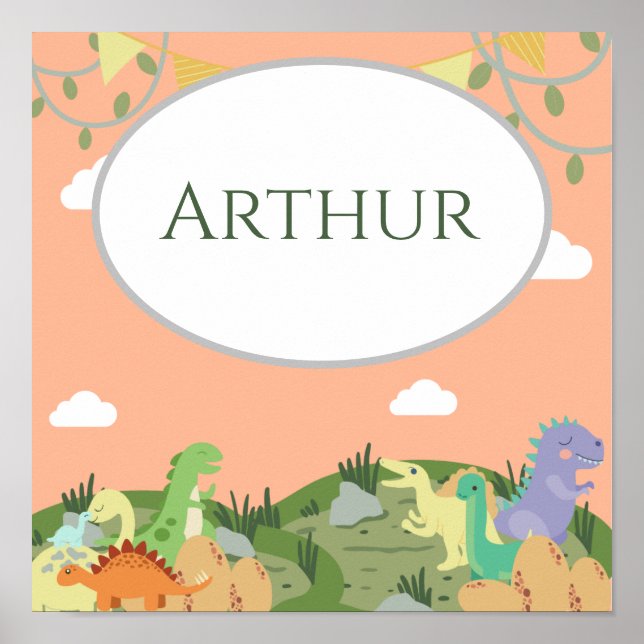 Dinosaur Name Custom Nursery Kids Green Square Poster (Front)