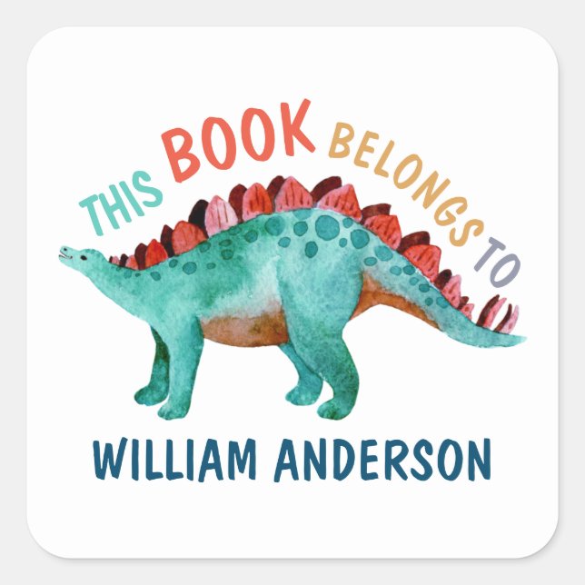 Dinosaur Name “This book belongs to” School  Square Sticker (Front)