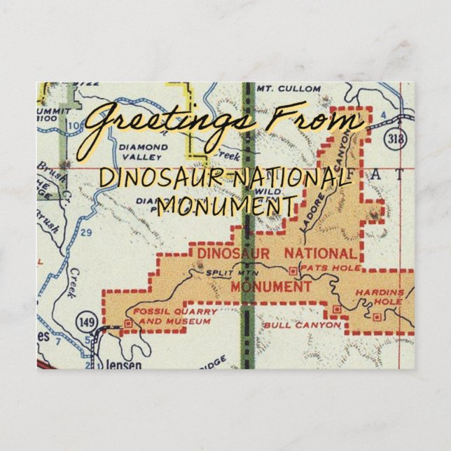 Dinosaur National Monument Vintage Map Postcard (Front)