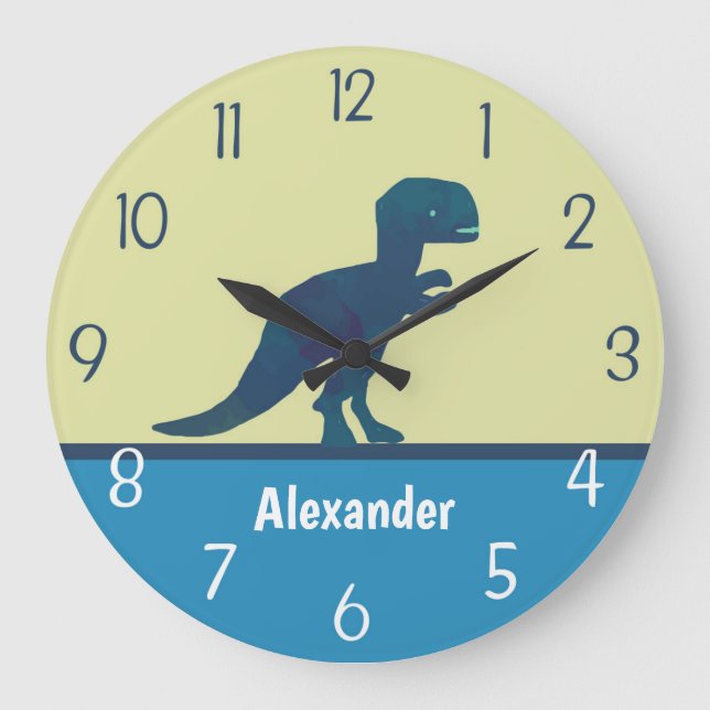 Dinosaur Navy Blue Green Teal Wall Clock (Front)