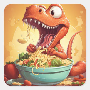 Dinosaur Noodles Illustration Square Sticker