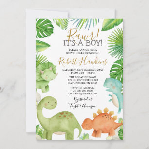 Dinosaur Oh Boy Baby Shower Invitation