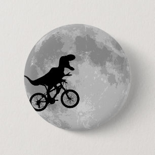 Dinosaur on a Bike In Sky With Moon Fun 6 Cm Round Badge