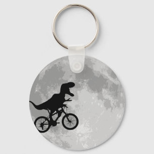 Dinosaur on a Bike In Sky With Moon Key Ring