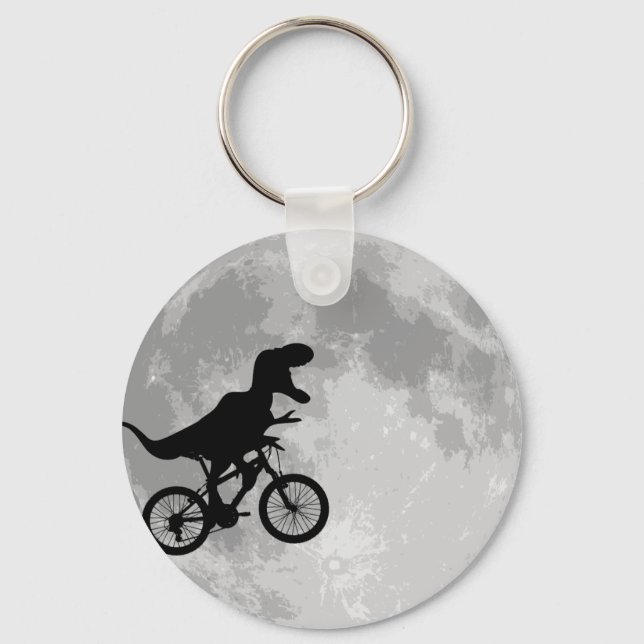 Dinosaur on a Bike In Sky With Moon Key Ring (Front)
