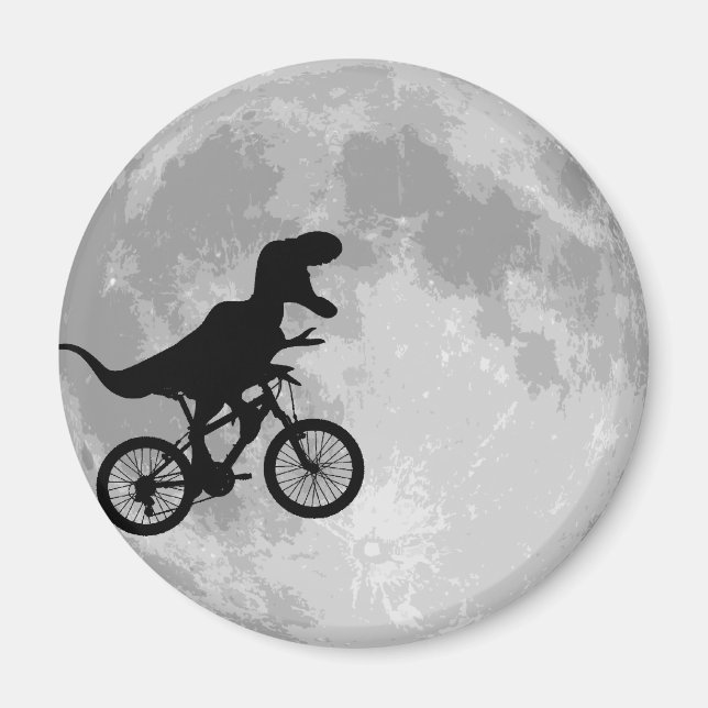 Dinosaur on a Bike In Sky With Moon Magnet (Front)