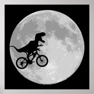 Dinosaur on a Bike In Sky With Moon Poster