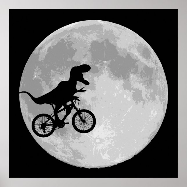 Dinosaur on a Bike In Sky With Moon Poster (Front)