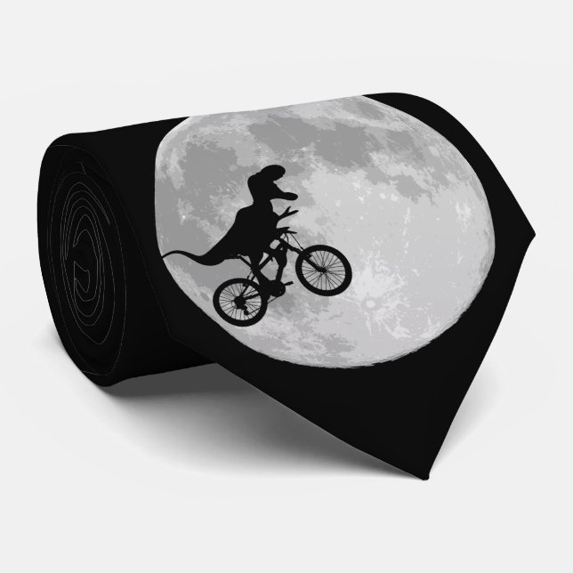 Dinosaur on a Bike In Sky With Moon  Tie (Rolled)