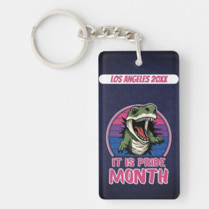 Dinosaur On Bisexual Flag Colors Background Key Ring