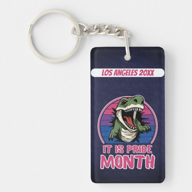 Dinosaur On Bisexual Flag Colours Background Key Ring (Front)