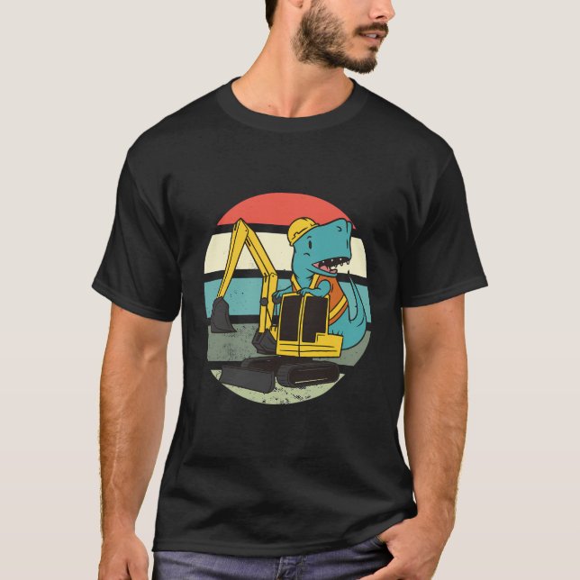 Dinosaur On Excavator T-Shirt (Front)