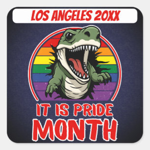 Dinosaur On Rainbow Flag Colours Background Square Sticker