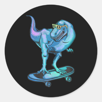 Dinosaur on Skateboard Skateboarding Dinosaur Classic Round Sticker