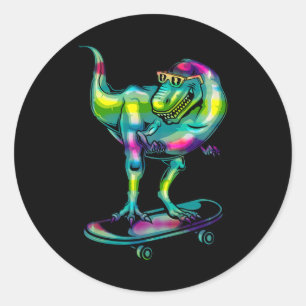 Dinosaur On Skateboard Skateboarding Skater Gear Classic Round Sticker