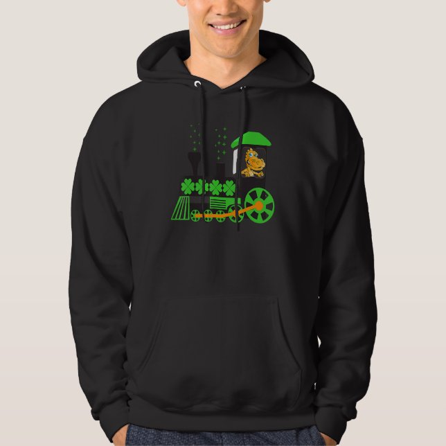 Dinosaur On Train St Patrick S Day Train Irish Sha Hoodie (Front)