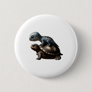 dinosaur on turtle Copy 6 Cm Round Badge