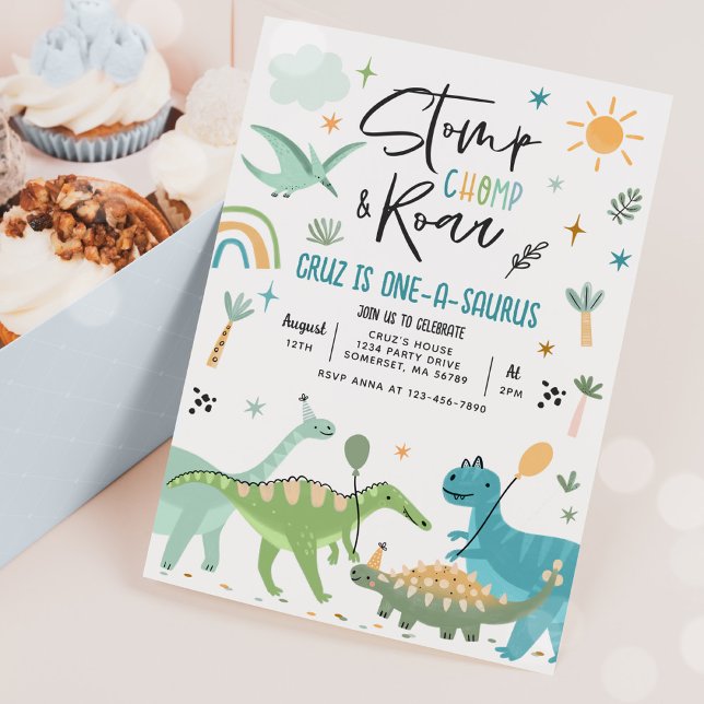 Dinosaur One-A-Saurs 1st Birthday Party Invitation (Creator Uploaded)
