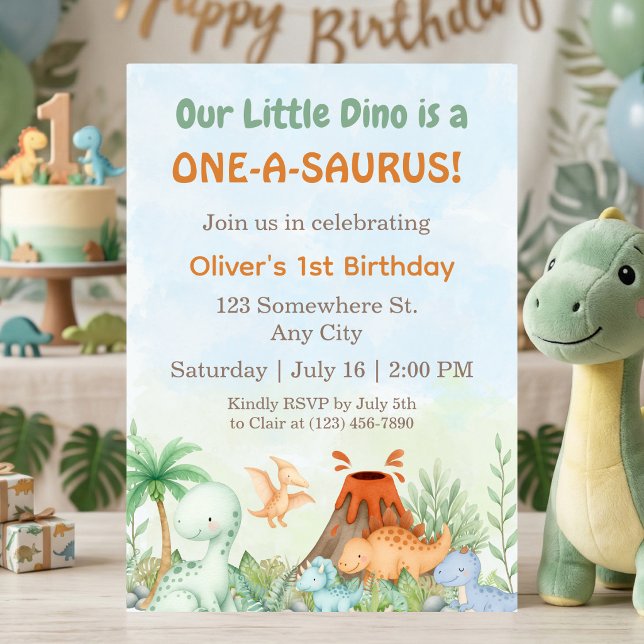 Dinosaur One-A-Saurus 1st Birthday  Invitation (Dinosaur One-A-Saurus 1st Birthday Invitation)
