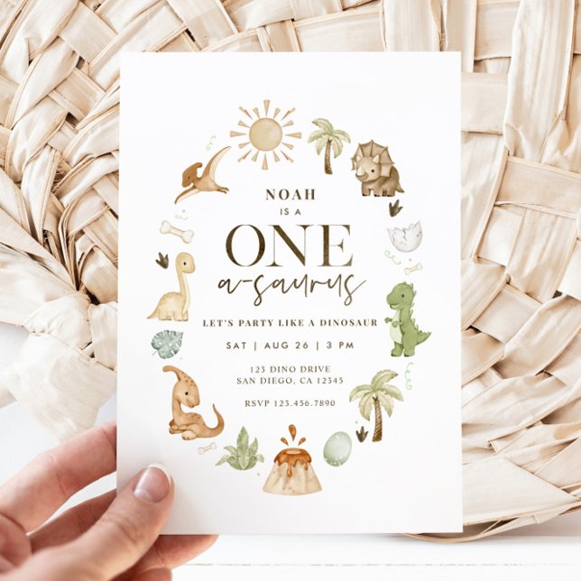 Dinosaur One-a-saurus 1st Birthday Invitation  (Dinosaur 1st Birthday Invite)