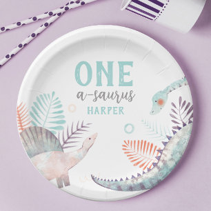 Dinosaur One-A-Saurus 1st Birthday  Paper Plate