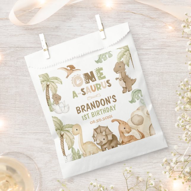 Dinosaur One-A-Saurus 1st Birthday Party Favour Bags (Clipped)