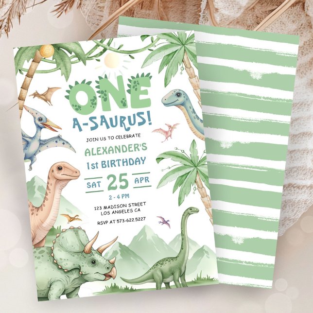 Dinosaur One-A-Saurus 1st Birthday Party Invitation (Creator Uploaded)
