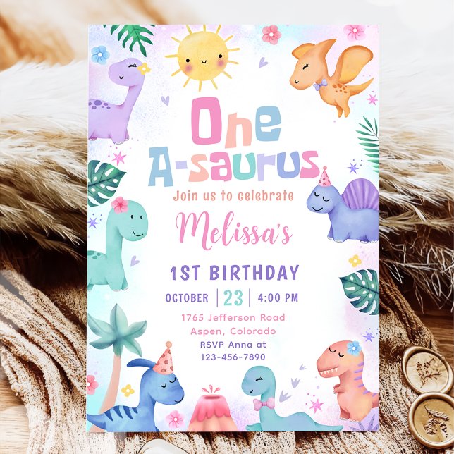 Dinosaur One-A-Saurus 1st Birthday Party Invitation (Creator Uploaded)