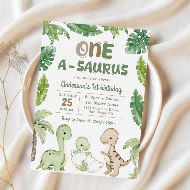 Dinosaur One-A-Saurus 1st Birthday Party Invitation (Creator Uploaded)