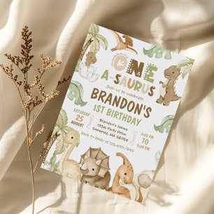 Dinosaur One-A-Saurus 1st Birthday Party Invitation