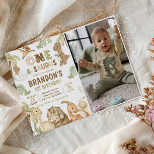 Dinosaur One-A-Saurus 1st Birthday Party Photo Invitation