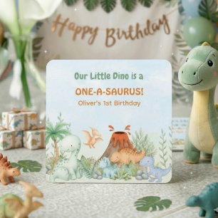 Dinosaur One-A-Saurus 1st Birthday Square Paper Coaster