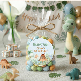 Dinosaur One-A-Saurus 1st Birthday Thank You Classic Round Sticker