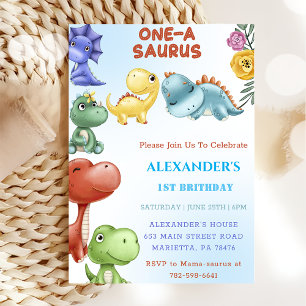 Dinosaur One-A-Saurus  Birthday Party Invitation