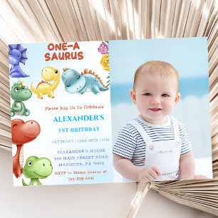 Dinosaur One-A-Saurus  Birthday Party Invitation
